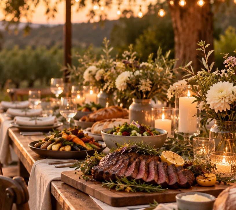 Illustrative event table at a garden gathering